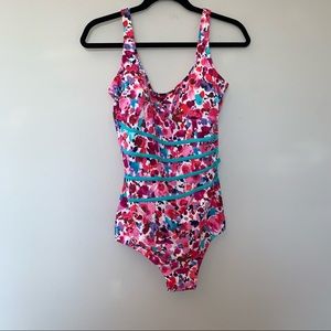 Fit 4 U Floral Print One Pc. Swimsuit